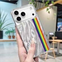 Funda para teléfono: 1 diseño de rayas arcoíris elegante y a la moda, impresa y pintada, funda protectora de personalidad moderna estilo  con imágenes simples y lindas, protección de cobertura total, funda de teléfono IMD de gasa de pluma con gran agujero, para iPhone 17 16 15 14 13 12 11 - Plateado - Ver 6