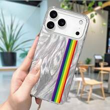 Funda para teléfono: 1 diseño de rayas arcoíris elegante y a la moda, impresa y pintada, funda protectora de personalidad moderna estilo  con imágenes simples y lindas, protección de cobertura total, funda de teléfono IMD de gasa de pluma con gran agujero, para iPhone 17 16 15 14 13 12 11 - Plateado - Ver 8