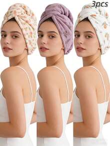 1/2/3Pcs Printed Hair Drying Caps, Thickened Super Water Absorbent, Quick Dry, Soft & Skin-Friendly, Lint & Pilling Resistant, Unisex, Gift For Valentine's Day, Thanksgiving & Christmas - Multicolor - View 11