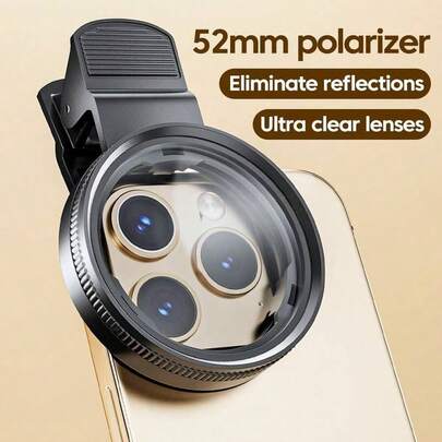 52mm CPL Polarizing Filter Lens, Glare-Free, Suitable For IPhone And Android Smartphones, Ideal For Food, Travel And Creative Photography, Smartphone Camera Lens Accessory, 52mm Phone Photography Polarizer Filter With Clip, CPL (Circular Polarizer) Eliminates Reflections, High Definition