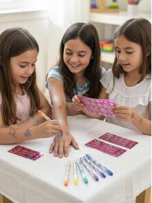 "Set de 10 Bolígrafos de Gel con Brillo para Tatuajes Temporales, Kit de Arte Corporal Lavable para Niños, Regalo Creativo DIY" - Multicolor - Ver 4