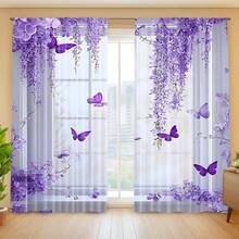 2 pièces Rideaux Papillon Violet et Fleur de Glycine, Multifonctionnel 100% Polyester, Convient pour la Décoration Artistique et l'Utilisation en Fête, Convient pour la Chambre, le Salon, le Bureau - Décoration d'Intérieur pour Adolescents et Adultes, Rideaux de Décoration d'Intérieur Multifonctionnels, Bonne Transmission de la Lumière, Convient pour Toutes les Saisons, Poche à Tringle, Protection de la Vie Privée - Multicolore - Voir 6