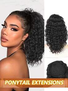 Water Wave Ponytail Human Hair Extension Remy Human Hair Wrap Around Drawstring In Ponytail Extensions Easy To Install Natural Black #1B For Women - Natural Black - View 1
