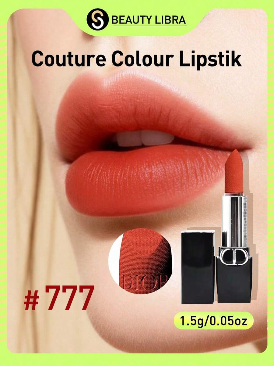 Christian Dior Lipstik Rouge Dior Velvet #777 Merah Coral Cerah | Matte Halus, Warna Intens, Kemasan Mewah | Edisi Terbatas - #777 - View 1