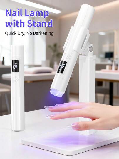 XEIJAYI 1 pieza Lámpara de uñas blanca de mano con pantalla, soporte multifuncional giratorio 360 grados, puede sostener calcomanías de uñas, lámpara de calentamiento, con soporte para lámpara