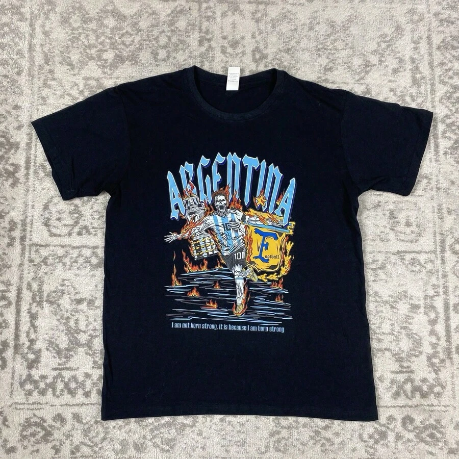 Argentina Messis T Shirt Football Skull Short Sleeve Blacks Mens's Size Small. - 黑色 - 查看 1
