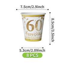1 Set 60th Anniversary Gold Balloon Disposable Plates, Napkins, Cups, Serves 8 Guests, Suitable For Birthday, Wedding, Party, Family Picnic - Multicolor - View 9