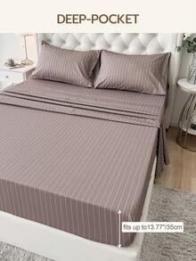 Bộ chăn ga gối 4 món 100% cotton, dễ giặt ủi, mềm mại và thân thiện với da, bao gồm 1 ga trải giường, 1 ga bọc nệm, 2 vỏ gối, thoáng khí, mang lại giấc ngủ thoải mái, phong cách tối giản, món quà tuyệt vời dành cho bố mẹ và bạn bè. - Nhiều màu - Xem 4