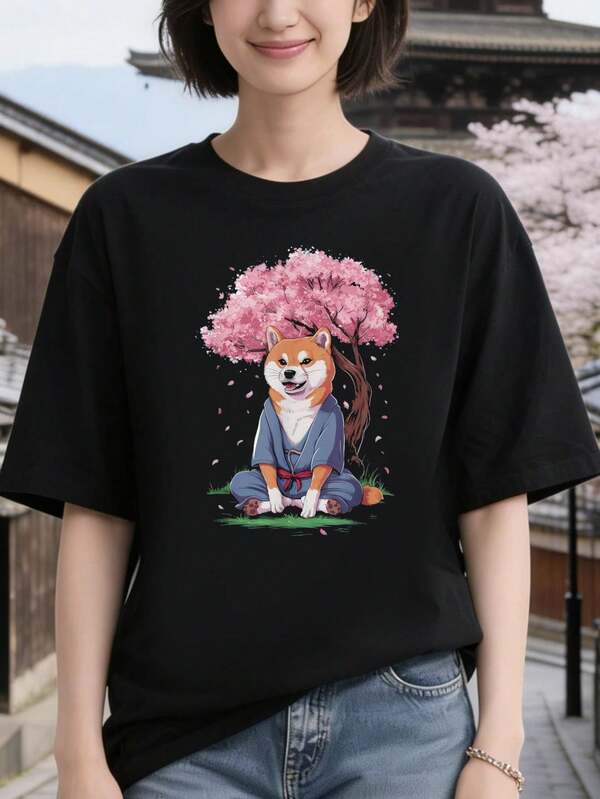 柴犬 たこ焼きを食べる たこ焼き たこ焼き 和風シャツ 春秋夏服 男女兼用 レディース新作半袖%純綿ホリデシャツ