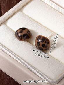 1 Pair Fashionable Minimalist Geometric Leopard Print Stud Earrings, Suitable For Women's Daily Wear - Brown - View 4