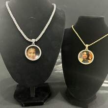 (Customized Product) Customized Small Circular Photo Frame For Boys, Customized Photo Pendant With Full Diamond  Copper Jewelry, Customized Unique Necklace - Multicolor - View 8