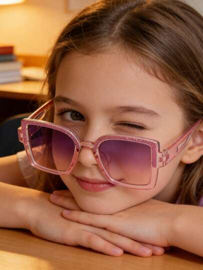 儿童时尚方形镜框眼镜一副，经典简约风格，适合男孩女孩参加派对、节日、旅行、装饰、日常配饰、摄影道具等场合。