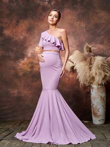 Faeriesty Đầm bầu thanh lịch với phần thân trên ngắn xếp nếp và phần đuôi cá ôm sát, lý tưởng cho chụp ảnh bầu, buổi chụp hình kỷ niệm thai kỳ lãng mạn, lễ kỷ niệm ngày cưới, tiệc vườn và bữa tối gia đình mùa xuân. - Màu Lilac Tím - Xem 3