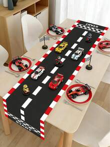 1pc Polyester Racing Theme Birthday Party Table Runner, Black & Red Checkered Racing Track Style Tablecloth, 35*180cm Racing Theme Birthday Party Table Decor, Racing Birthday Party Room Kitchen Table Decor, Home Decor, Room Decor, Tabletop Center Decor, Racing Party Decoration, Happy Birthday Party Supplies, Party Favors - Racing Track - View 9