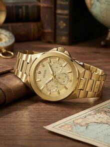 Guess 金色计时男士腕表，高级金属表带，奢华石英机芯，男士礼物，送给他的理想礼物 GW0798G2 - 金色 - 查看 1