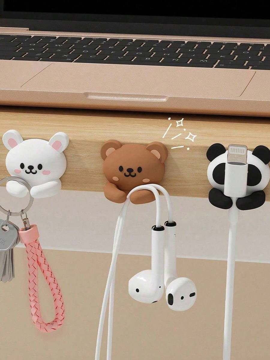 1pcs Desk Cable Management Clips, Self-Adhesive Wire Organizer For Desk, Bedside, Wall, Car, Dorm & Office, Cute Headphone Cable Holder, No-Drill Cable Fixes, Cable Management Accessories Back To School - 我們將隨機出貨三種不同款式. - 查看 1