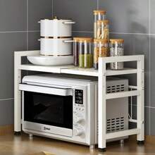 Kitchen Countertop Microwave Stand: Expandable Rack Shelf For Rice Cooker Organizer - White - View 5