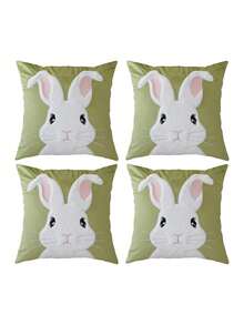 1pc Easter Bunny Pattern Cushion Cover, Single-Sided Printed, Size 17.7*17.7 Inches, Suitable For Sofa, Living Room, Bedroom Home Decor, Pillow Insert Not Included - Green - View 12