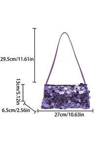 1pc Zipper Closure PVC Sequin Shiny Underarm Shoulder Bag, Fashion Chain Strap Clutch Purse, Suitable For Women Party, Date, Evening Use - Purple - View 5