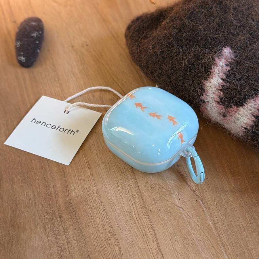 Ocean Minimalist Blue Tie Dye Single Line Goldfish Design Earphone Case, Compatible With Huawei Freebuds 7i, Freebuds 2 New Version, Freebuds SE3, Freebuds 5i, Pro 3 Cute Korean Style Earphone Case