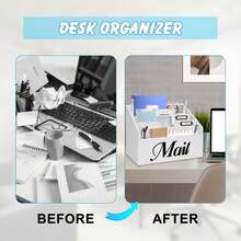 Rustic Mail Organizer For Desk, Mail Holder File Organizer Wall Mount, Office Accessories Mail Organizer Countertop With Removable Partitions, Desk Organizer For File Paper Folder - White - View 6