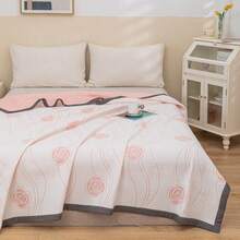 1 chiếc chăn mùa hè/chăn giữ ấm bằng vải cotton mỏng 3 lớp, họa tiết hoa văn tối giản, ruột chăn bông lông vũ nguyên miếng, viền chăn chắc chắn, thích hợp cho phòng ngủ, phòng khách, có thể giặt máy. - Phấn hoa trà - Xem 12