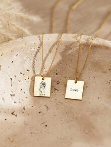 Customized Photo Necklace, Engraved Gold Photo Outline Necklace, Memorial Jewelry, Mother's Gift, Her Birthday Gift, Christmas Gift - Gold - View 6