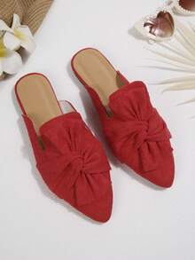 红色平底乐福鞋，饰有蝴蝶结，麂皮尖头套脚穆勒鞋，女士春秋季休闲鞋，优雅的驾驶鞋，适合办公室/通勤穿着。 - 紅色 - 查看 13