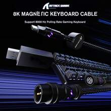 ATTACK SHARK C07 定制编织航空线缆，带 RGB 灯效，5 针航空接口，USB-A 转 Type-C，可拆卸 CNC 磁吸式铭牌，适用于 8KHZ 磁吸键盘，兼容 X65 X68 HE - 彩色 - 查看 1