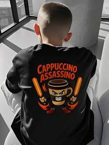 Boys & Teens Casual Printed Crew Neck Short Sleeve T-Shirt, Summer Top - Black - View 1