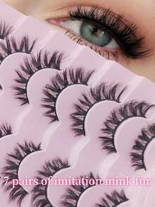 7片/套 短款3D水貂毛假睫毛，俄式DD卷度，手工制作，自然蓬松浓密，整条假睫毛，批发化妆品 - 黑色 - 查看 4