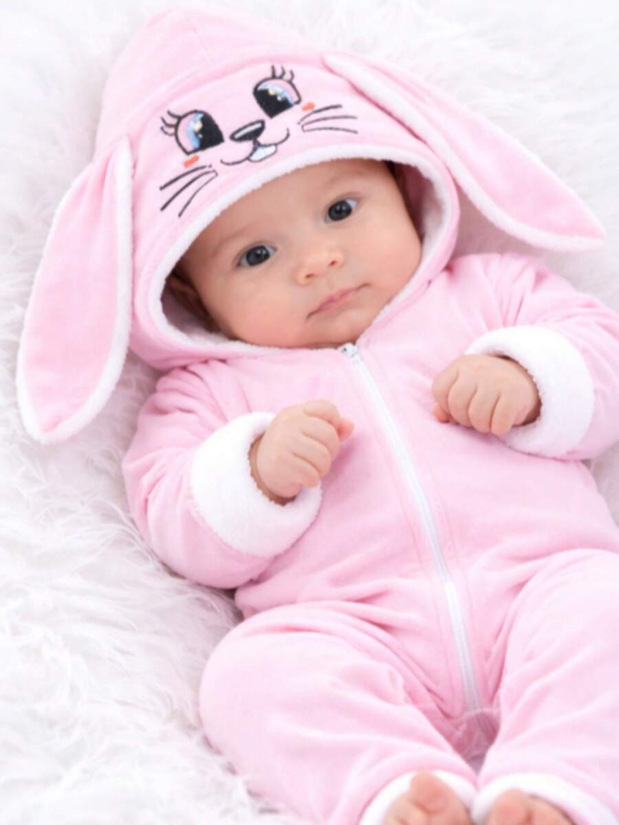 Vest Baby Layettes Unisex Baby With Embroidered Bunny Hood, One Size, Fun - Rosa Pálido - Ver 1