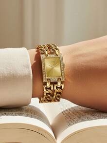 Guess 1件女士时尚石英表，不锈钢方形表壳，闪亮水钻表盘，适合多种场合。完美适用于旅行、派对、送礼和日常佩戴。W95088L1 W0072L1 W0072L3 - 金色 - 查看 4