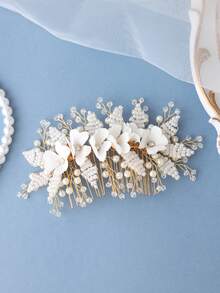 1件白色串珠花朵优雅女士发梳，新娘婚礼头饰 - 彩色 - 查看 8