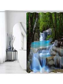 1/4 Piece Beautiful Waterfall Shower Curtain Set, Bathroom Curtains, Deep Forest Shower Curtain, Waterproof Shower Curtain, Bathroom Rug, U-Shaped Toilet Mat, Toilet Seat Cover - A - View 6