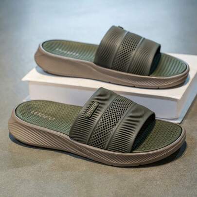 New Stylish Simple Strap Slippers For Men, Comfortable Breathable Lightweight Soft Sole Beach Sandals, Suitable For Shopping, Walking, Available In Black, Black-Grey, Khaki-Green, Blue-Red, Size 40-45