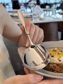 8件/4件/2件/1件不锈钢大汤勺，耐用加厚汤勺，适用于酒店自助餐和餐厅，餐具，甜点勺，刀叉套装 - 銀色 - 查看 6