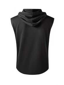 男士夏季多功能连帽印花背心，适合日常通勤和居家穿着 - 黑色 - 查看 2