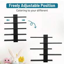 ID IDAODAN 5-Tier Floating Wall Shelves Space-Saving Black Wall Mounted Storage Shelf Minimalist Decor & Display Rack For Anime Figurines Dolls Small Plants Statues Wall Organizer For Bedroom Living Room - 黑色 - 查看 5