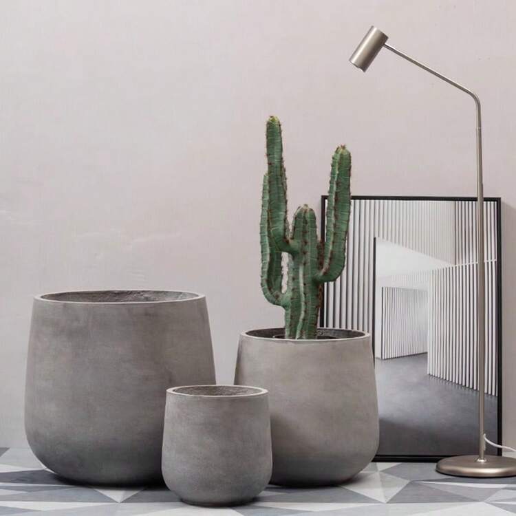 北欧风格镁泥花盆，阳台/客厅/地面花盆，圆形杯状混凝土花盆 - 酒杯花盆 - 查看 1