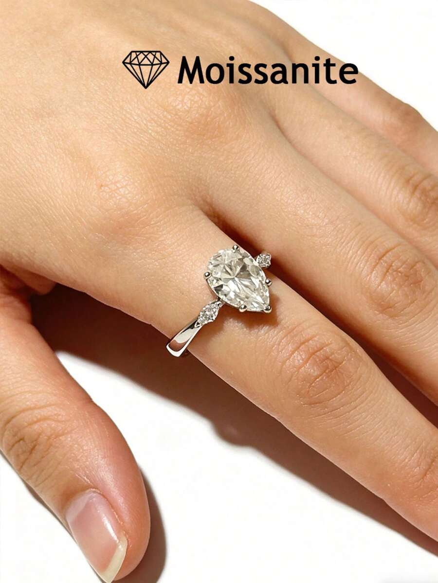 1pc 2 Carat Pear Cut Moissanite Engagement Ring, Elegant Wedding Ring, Best Choice For Proposal, Engagement, Wedding, Party, Daily Wear