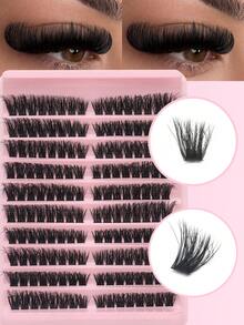 160片蓬松浓密假睫毛套装，3D单根仿貂毛假睫毛，D型卷翘，长度10mm-18mm，打造浓密卷翘睫毛，100D浓密假貂毛睫毛，3D效果单根簇状假睫毛，适用于DIY睫毛嫁接，睫毛簇，单根睫毛，假睫毛 - D - 查看 2