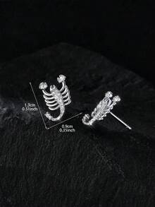 1 par de pendientes de aro con diseño de cabeza de leopardo con circonita completa, y 1 par de pendientes de botón con diseño de búho de lujo con circonita de cobre, en colores dorado y plateado, con diseño único de esqueleto de escorpión, adecuados para uso diario y de fiesta, unisex - Multicolor - Ver 8