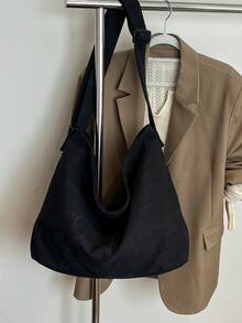 [] Large Capacity Retro Canvas Tote Bag, Foldable, With Safety Zipper, Lightweight, 3-Way Shoulder/Crossbody Bag, Essential For Students, Commuting, Classes, Travel, Japanese Urban Boy Daily Bag - Black - View 11