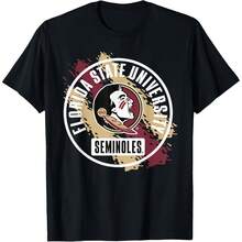 Florida State Seminoles Retro Paint Black Licensed T-Shirt All Seasons,220g Pure Cotton Single-Sided Printed Crew Neck Short-Sleeved T-Shirt,Unisex Top,Base Layer - Màu 10 - Xem 1