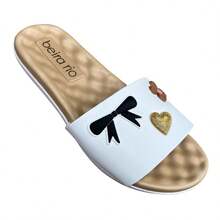 Chinelo Feminino Confortável Slide Gaspéa Ortopédica  Praia    Bordado    Praia - Branco - Visão 3