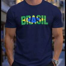 Unisex T-Shirt With Brazilian National Team Flag Print, World Cup Shirt, Cotton Fabric. Enjoy! - Màu xanh hải quân - Xem 1