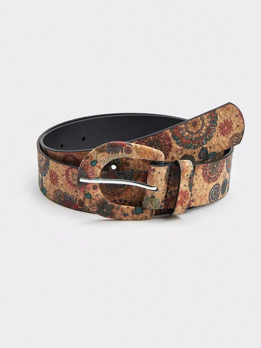 1pc Unisex Retro Western Cowboy Square Buckle Embossed PU Leather Belt, Fashion Versatile, Suitable For Jeans, Skirts, All Seasons - Multicolor - View 1
