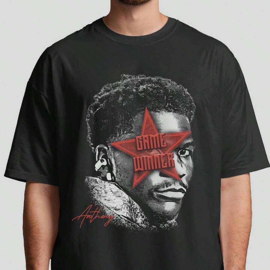 Anthony Edwa AI Red Star Tee_ Basketball Fan Y2K Graphic Shirt - 黑色 - 查看 1