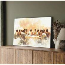 1Pc Wooden Frame Wrapped Canvas Painting,"The Last Supper", A Portrait Of Jesus Christ And His Disciples, Modern Living Room And Bedroom Wall Decoration, Home And Office Wall Decoration, Perfect Gift And Home Decoration, Wrapped Canvas Painting, 2D Flat - quả mơ - Xem 3